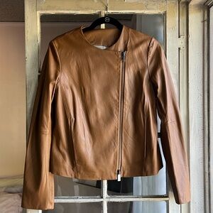 Vince Light Brown Zip Cross Front Leather Jacket